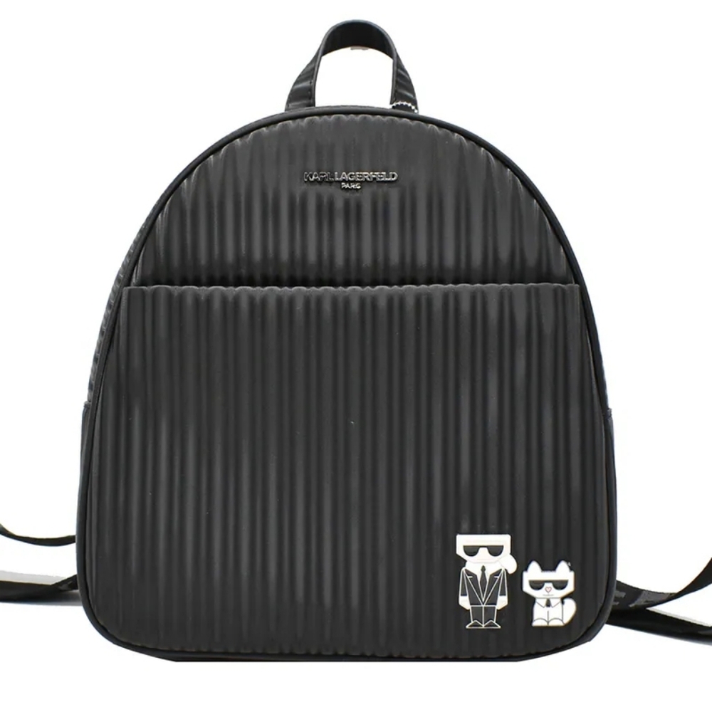 Karl Lagerfeld Black Logo-Strap Backpack